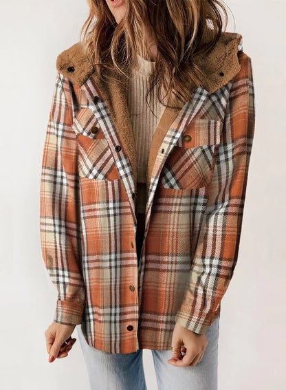 🐻Plush Check Print Hooded Coat