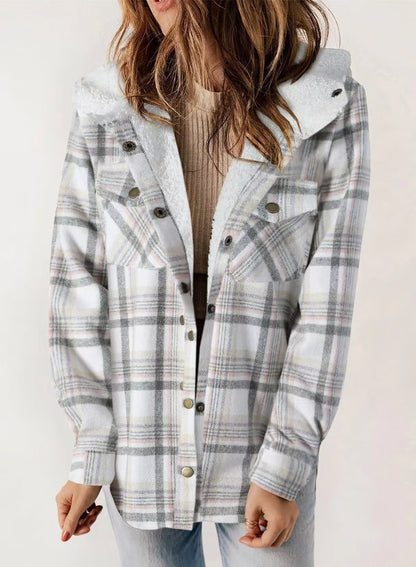 🐻Plush Check Print Hooded Coat